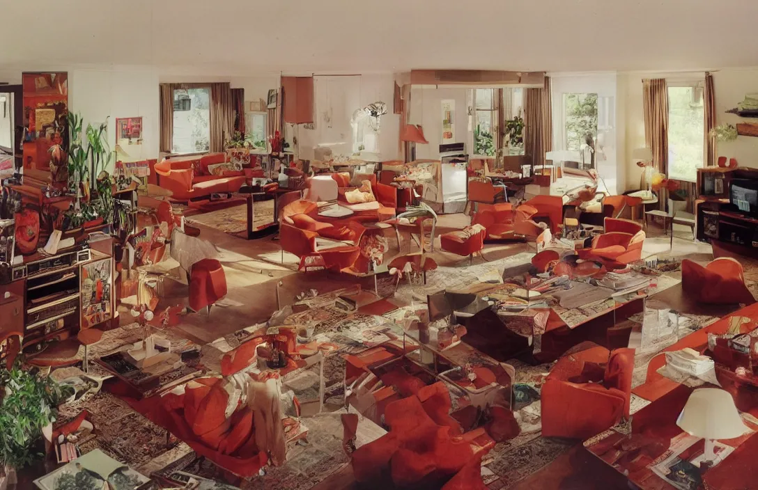 Prompt: inside of a 1970s living room
