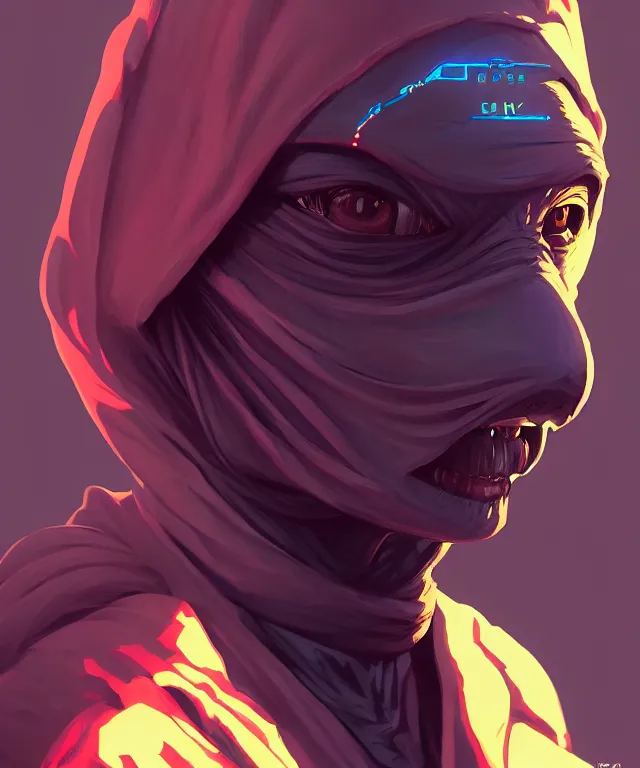 Image similar to a portrait of a raptor wearing a nun habit, cyberpunk!, fantasy, elegant, digital painting, artstation, concept art, matte, sharp focus, illustration, art by josan gonzalez