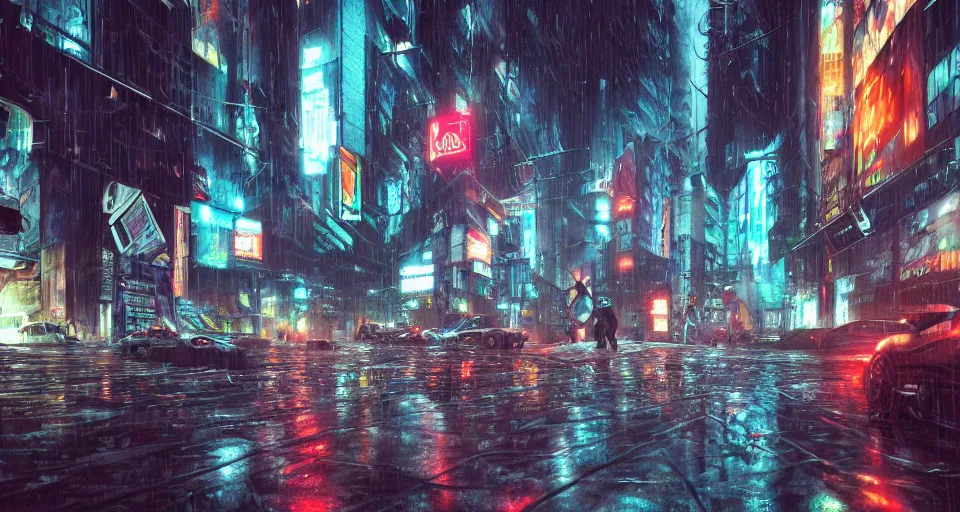 crowded rainy cyberpunk city, street scene, street | Stable Diffusion