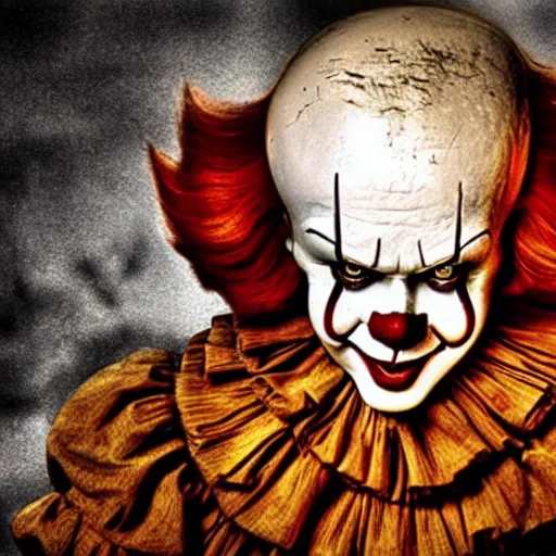 Image similar to pennywise photo, scary, 4k