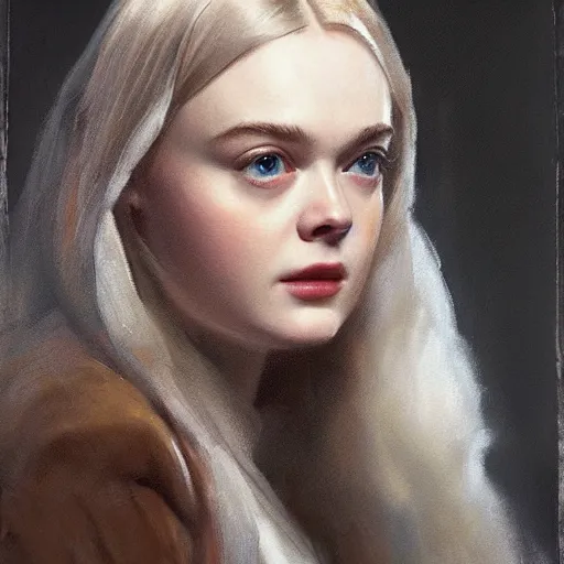 Prompt: ultra realistic portrait painting of elle fanning in soviet russia, art by frank frazetta, 4 k, ultra realistic, highly detailed, epic lighting