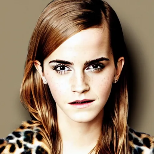Image similar to portrait photograph of emma watson with leopard skin