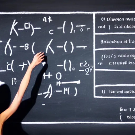 Prompt: An Ecstatic Scientist Solves the Grand Unified Field Theory on a Blackboard with Equations and Diagrams