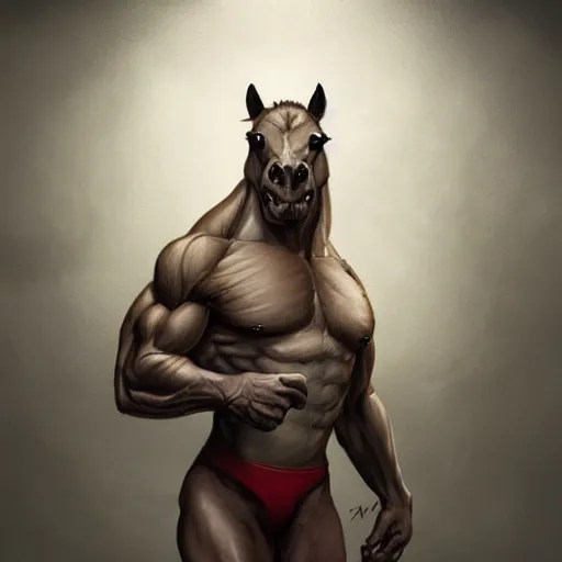 Image similar to a hulking musclebound male anthro horse in a research facility, skintight kevlar outfit with red highlights, exaggerated physique, highly detailed, anthro art, furaffinity, digital painting, artstation, sharp focus, smooth, concept art, illustration, art by artgerm, greg rutkowski, wlop