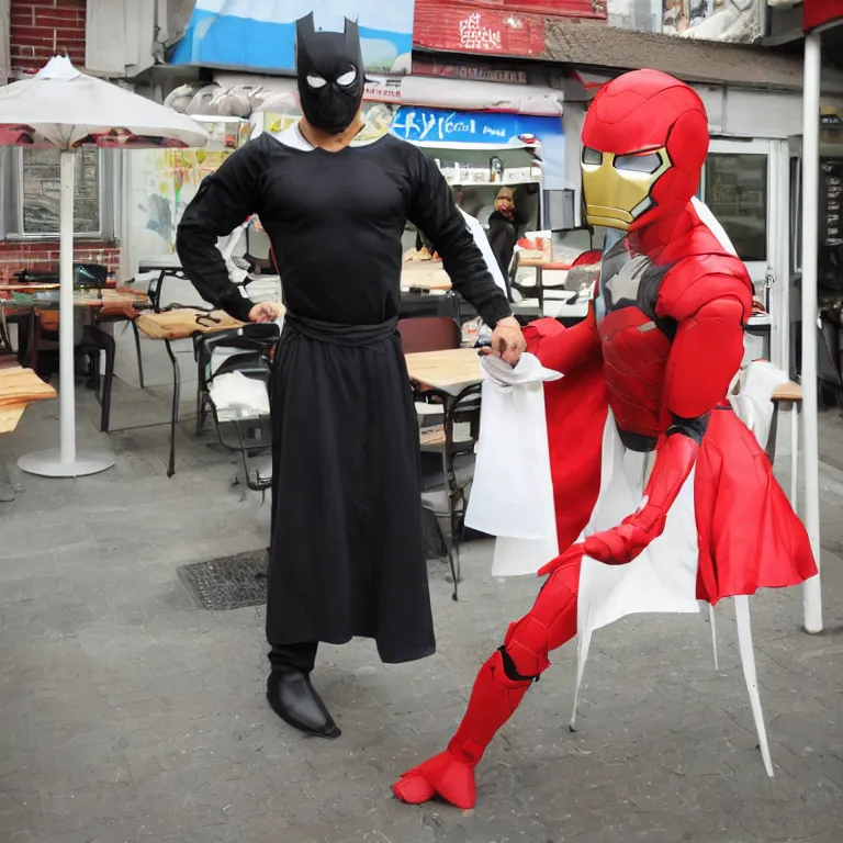 Prompt: Kebab man, superhero alternative to Iron man, photograph