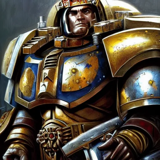 Prompt: Henry Cavill as a space marine Primarch, warhammer 40k, closeup character portrait art by Donato Giancola, Craig Mullins, digital art, trending on artstation
