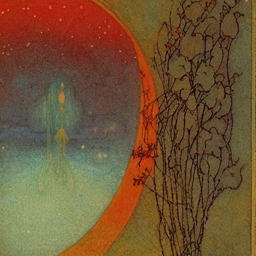Prompt: Liminal space in outer space by Edmund Dulac