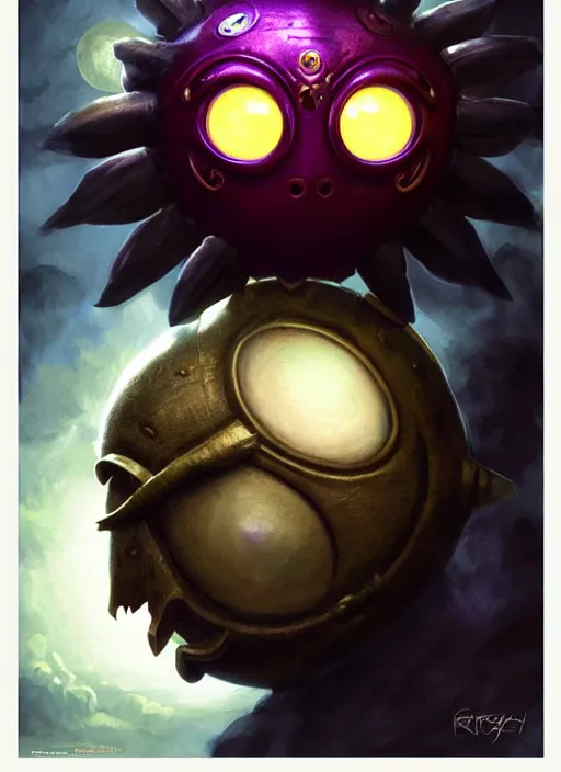 Image similar to hyper realistic, portrait of a mega derpy majora's mask by greg rutkowski, scott m fischer, artgerm, loish, slight glow, atmospheric, anne stokes, alexandros pyromallis