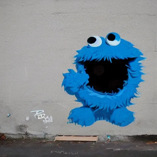 Image similar to Cookie monster graffiti by Banksy