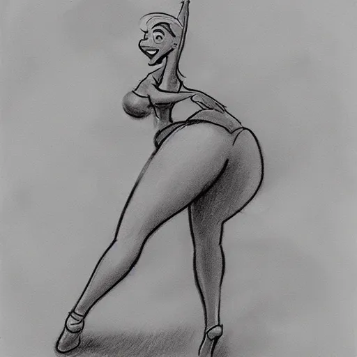 Prompt: milt kahl sketch of thick cuban girl wearing black yoga pants