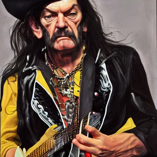 Prompt: high quality high detail painting by lucian freud, hd, portrait of lemmy from motorhead