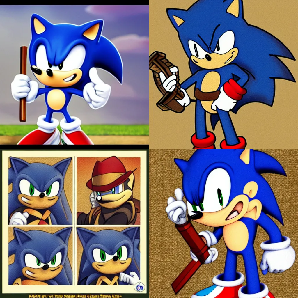 Prompt: Sonic the Hedgehog as a neckbeard, wielding a katana, and wearing a fedora.