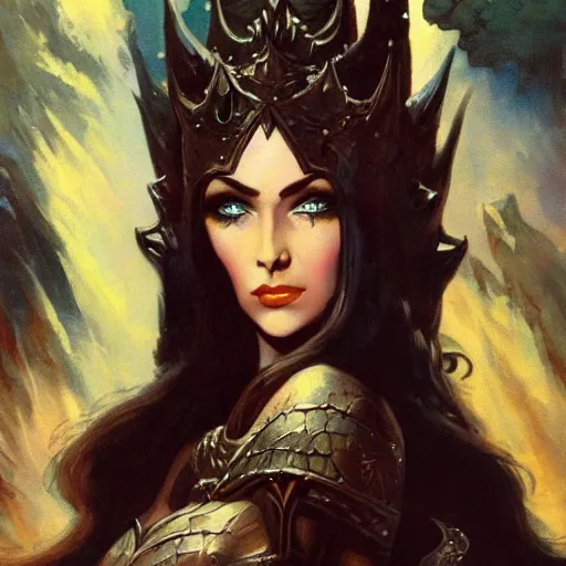 Prompt: elven queen character portrait by frank frazetta, fantasy, dungeons & dragons, sharp focus, beautiful, artstation contest winner, detailed
