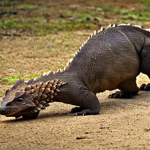 Image similar to a hybrid between a komodo-dragon and a pangolin, national geographic file-photo, photography