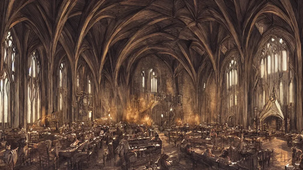 hogwarts great hall epic illustration fantasy ancient, Stable Diffusion