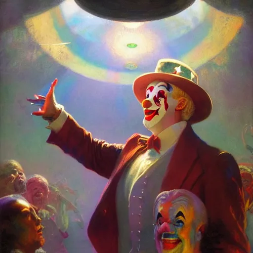 Image similar to uncle sam as a clown, radiant light, caustics, heroic, bright iridescent light, by gaston bussiere, bayard wu, greg rutkowski, maxim verehin