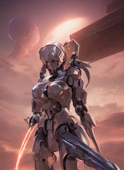 Image similar to a female holy mecha paladin absurdly beautiful, elegant, ultrafine hyperrealistic detailed face illustration by zeen chin and artgerm and greg rutkowski, intricate linework, sharp focus, smooth, octopath traveler, final fantasy, unreal engine highly rendered, global illumination, dramatic lighting, misty, volumetric fog, 8 k