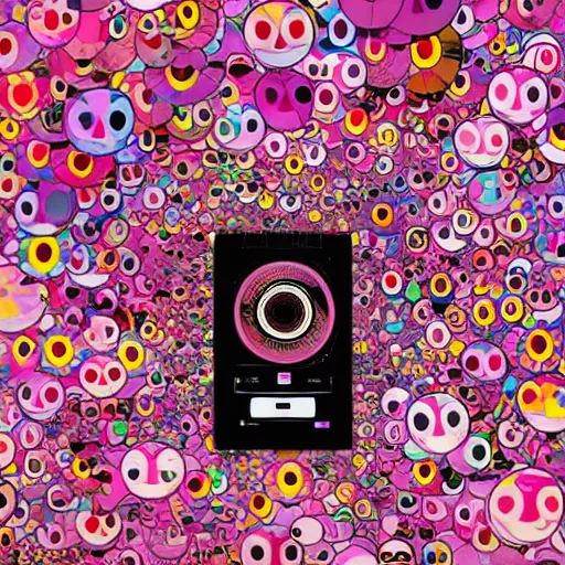 Prompt: a music cassette with a pink monochrome background by takashi murakami,, beeple and james jean, aya takano color style, 4 k, super detailed, night sky, digital art, digital painting, celestial, majestic, colorful