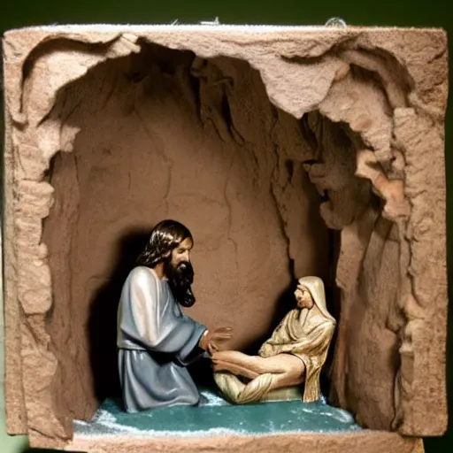 Prompt: diorama of Jesus when John was baptizing him