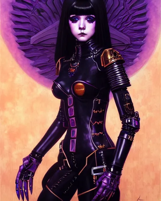 Image similar to portrait of beautiful cute goth girl in warhammer cyber armor, art by kuvshinov ilya and wayne barlowe and gustav klimt and artgerm and wlop