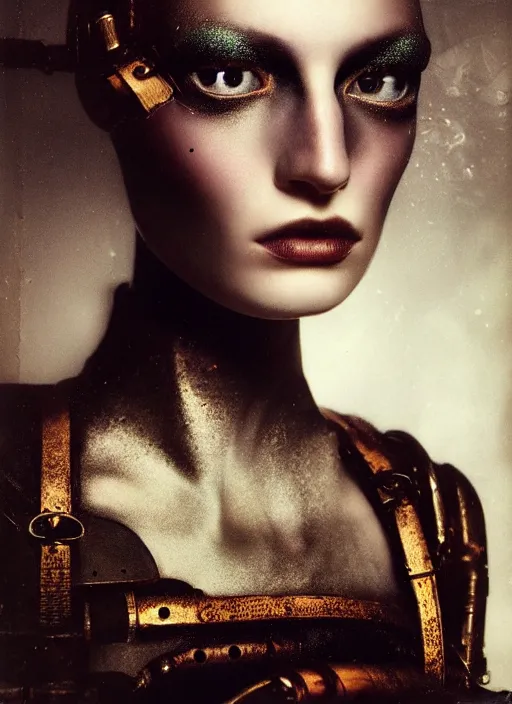 Image similar to close - up portrait of beautyful female android steampunk by paolo roversi,