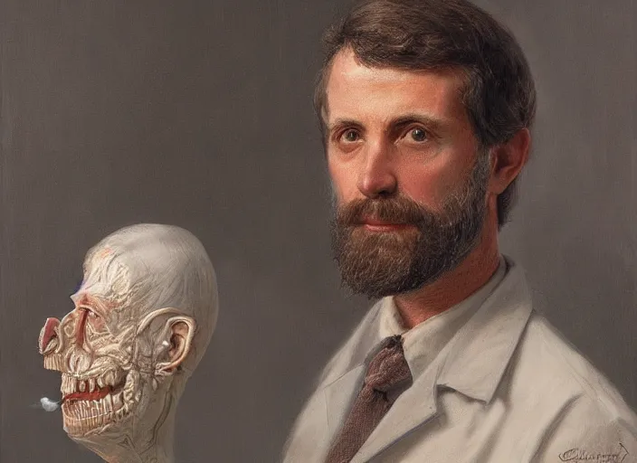 Image similar to a highly detailed wax portrait of a dentist, james gurney, james jean