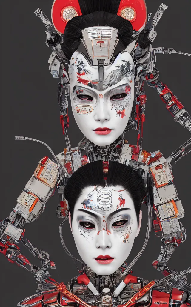 Image similar to an epic fantastic realism comic book style portrait painting of a japanese robotic : akira geisha with chinese pattern tattoos and decals, 云 雷 纹, 蟒 纹, inspired by the lord of ghost in the shell, octane render, intricate detail, 8 k hd, unreal engine 5, ex machina, irobot