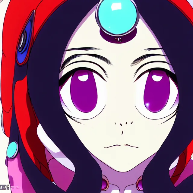 Image similar to eyes, portrait of a beautiful slime woman by aramaki shinji, tsurumaki kazuya, smug, 8 k, hd, saturated, flcl, hyperreality, masterpiece, symmetry