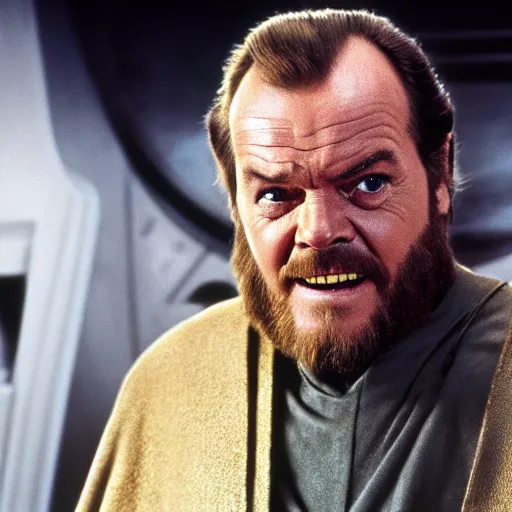 Image similar to jack nicholson as obi wan kenobi in star wars episode 3, 8k resolution, full HD, cinematic lighting, award winning, anatomically correct