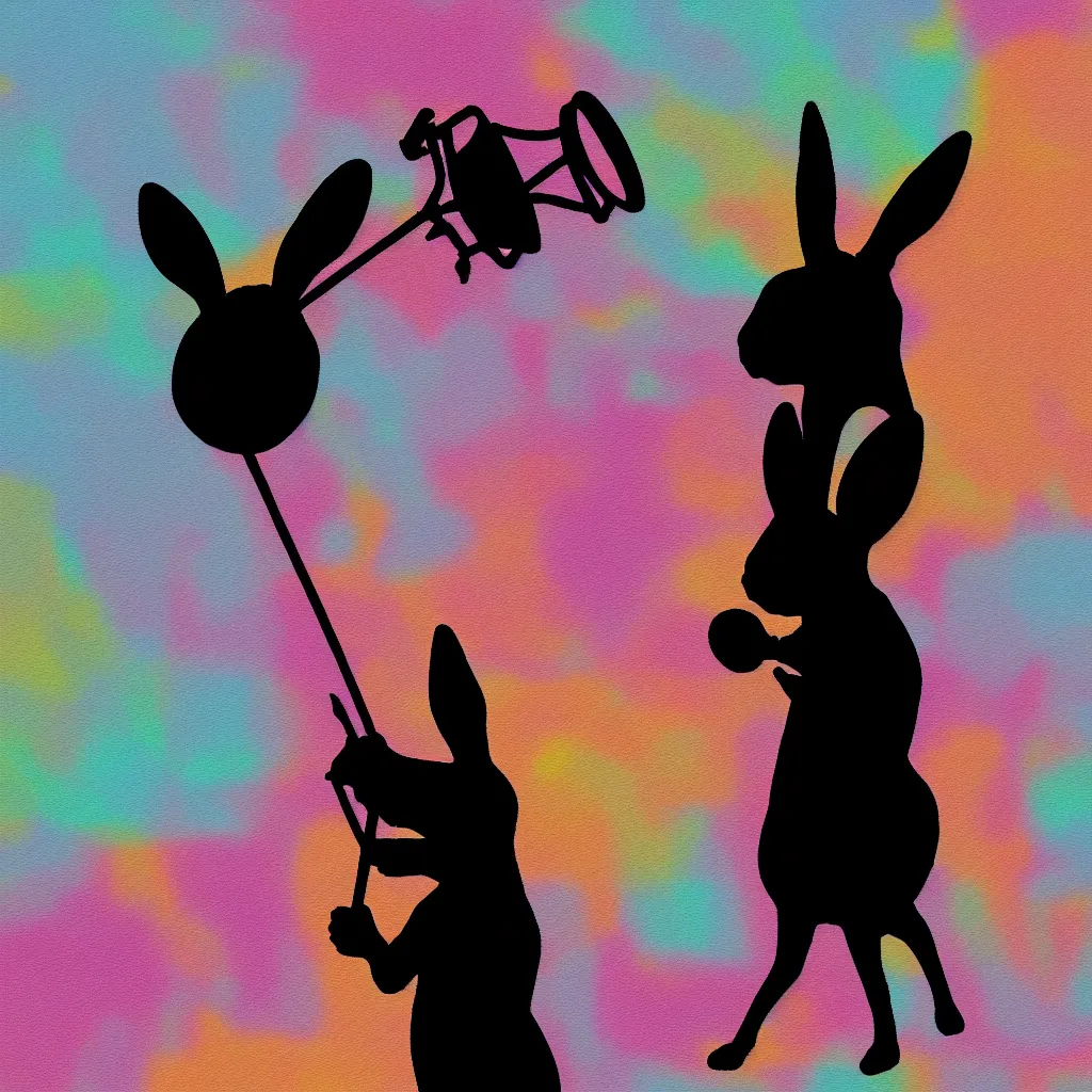 Image similar to silhouette of bunny talking into bullhorn, digital art