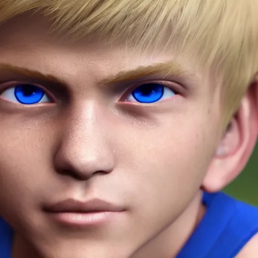 Image similar to a detailed portrait of boy with blonde hair and blue eyes, unreal engine 5 rendered, incredibly highly detailed and realistic, 8 k, sharp focus, studio quality