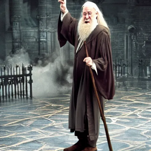 Prompt: albus dumbledore riding a broom
