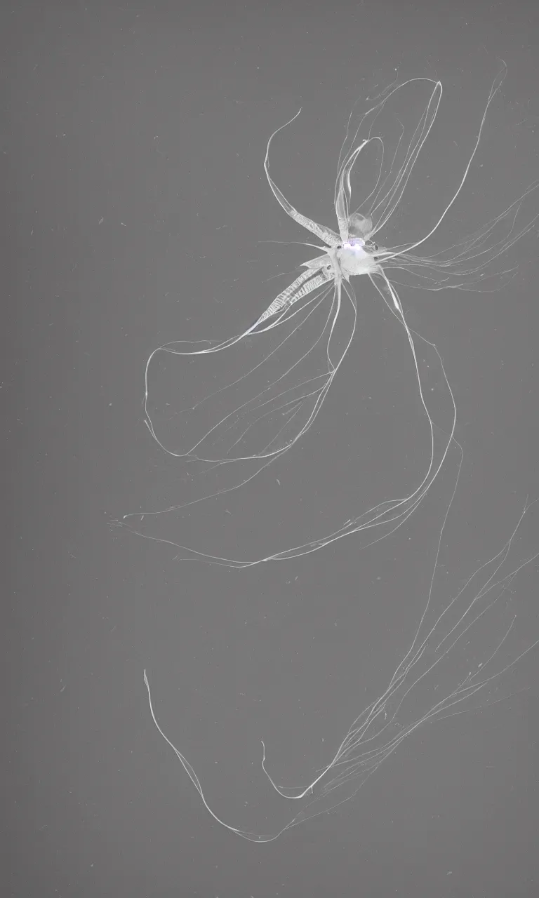 Image similar to wide thick colloid sheets, photo of transparent Ctenophora billowing its layered body, extreme shallow depth of field