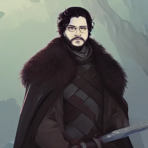 Image similar to George R.R. Martin as Jon Snow, ambient lighting, 4k, anime key visual, lois van baarle, ilya kuvshinov, rossdraws, artstation