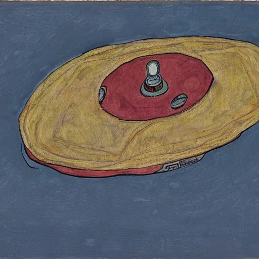 Image similar to painting of a ufo in the style of egon schiele