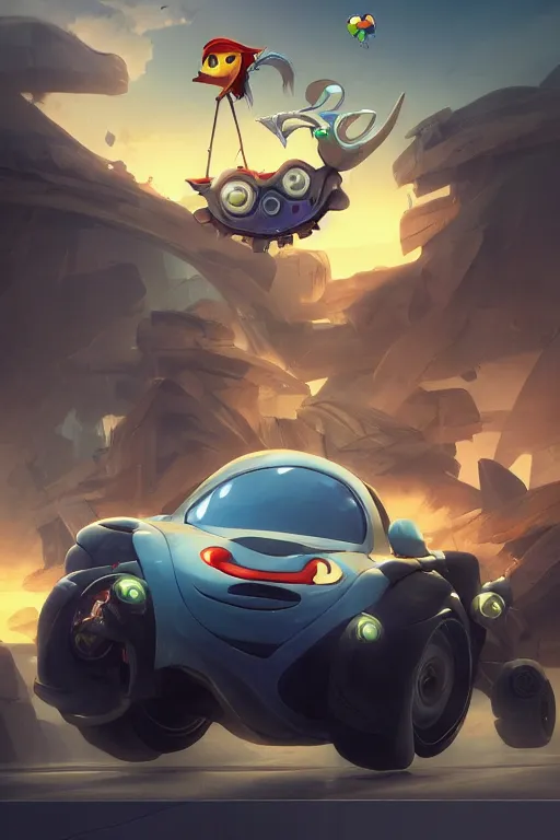 Image similar to a cartoony car, in the style of Rayman origins, michael ancel, Ruan Jia and Mandy Jurgens and Greg Rutkowski, trending on Artstation, award winning, unreal engine, octane render W 1024