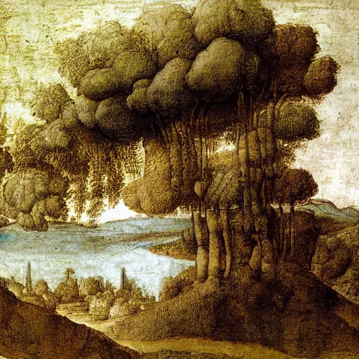 Prompt: Landscape, by Leonardo da Vinci.