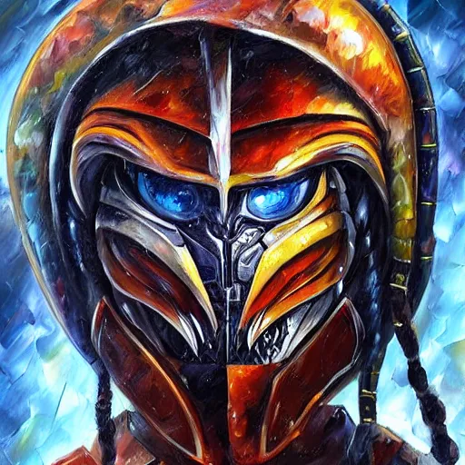 Prompt: painting of an alien with dreadlocks and high tech armor, The Predator, Yautja, by Leonid Afremov, hyperdetailed!!!!!!!!!