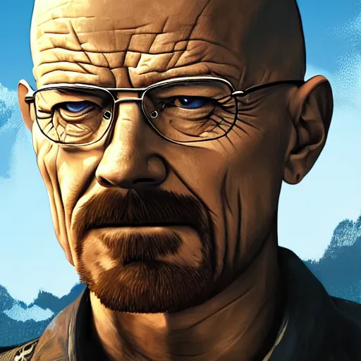 Image similar to Walter white on the cover of Far Cry game, intricate, elegant, highly detailed, digital painting, artstation, concept art, smooth, sharp focus, illustration