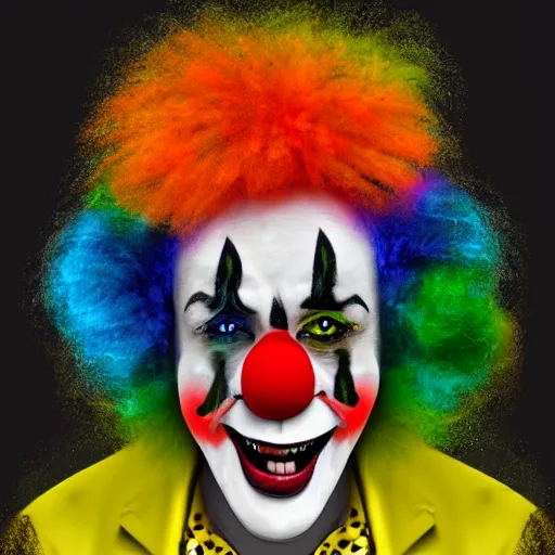 Image similar to A colorful clown, crazy, funny, stupid, digital art