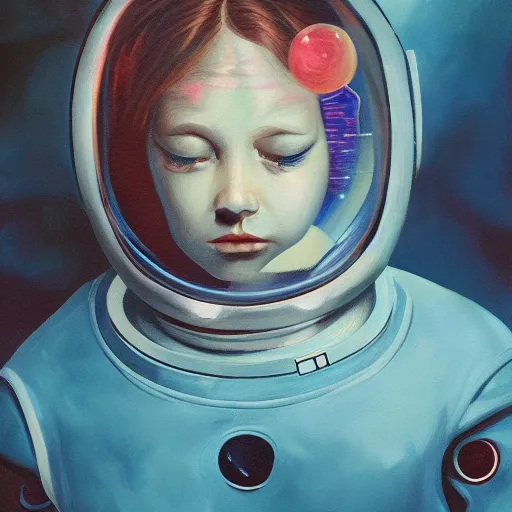 Prompt: oil painting of a girl lost in space, james jean, rutkowski tones