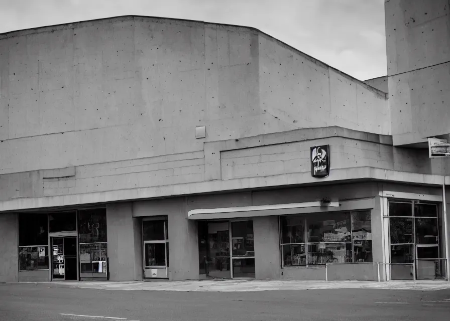 Image similar to brutalist pizza hut, 2 7 mm f / 5,