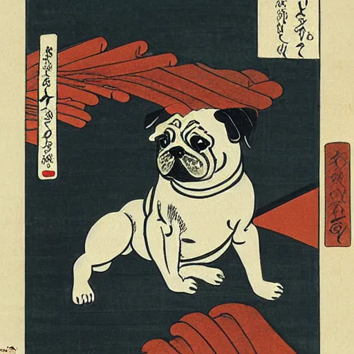 Prompt: pug, Ukiyo-e by Utagawa Kuniyoshi
