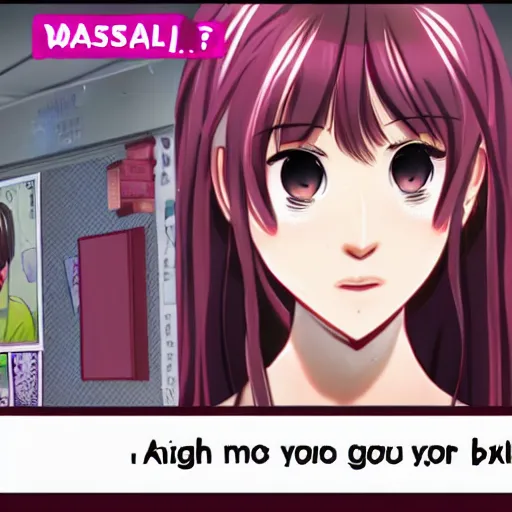 Prompt: Sasha Grey in 'Doki Doki Literature Club' visual novel, screenshot 4k high details high fidelity