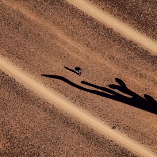 Image similar to satellite view of a man running on an abandoned road in a desert