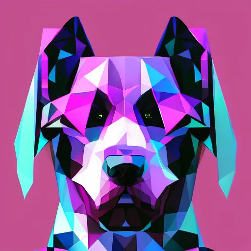 Image similar to high quality photo of dog, digital art, polygonal art, cyberpunk, synthwave