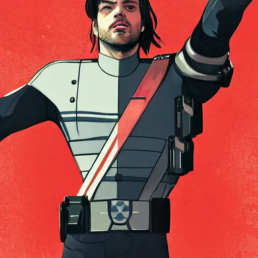 Prompt: sebastian stan as bucky barnes, looking at the viewer. beautiful face. clean cel shaded vector art. shutterstock. behance hd by lois van baarle, artgerm, helen huang, by makoto shinkai and ilya kuvshinov, rossdraws, illustration, art by ilya kuvshinov