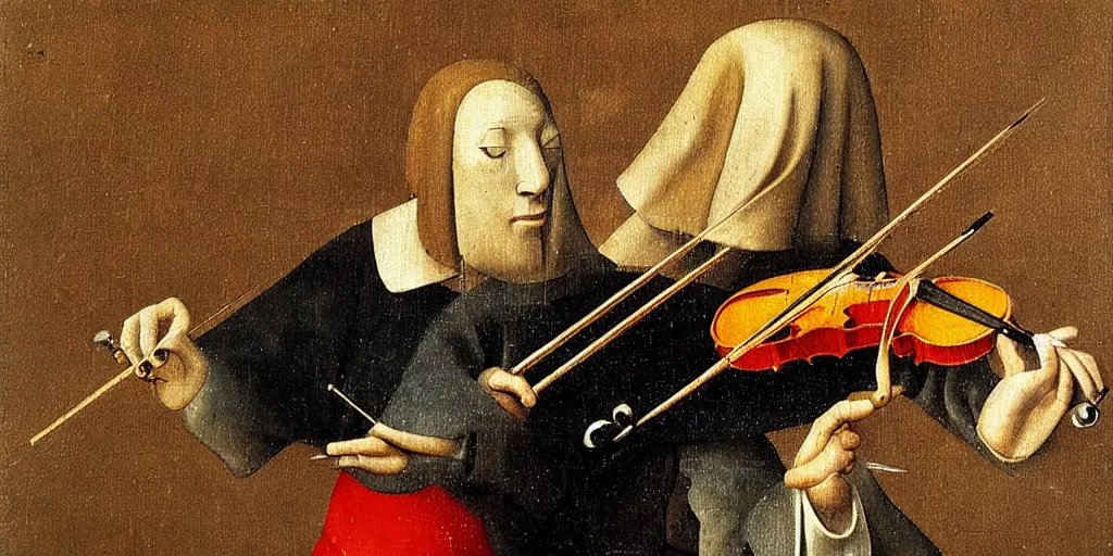 Prompt: a violinist by Hieronymous Bosch