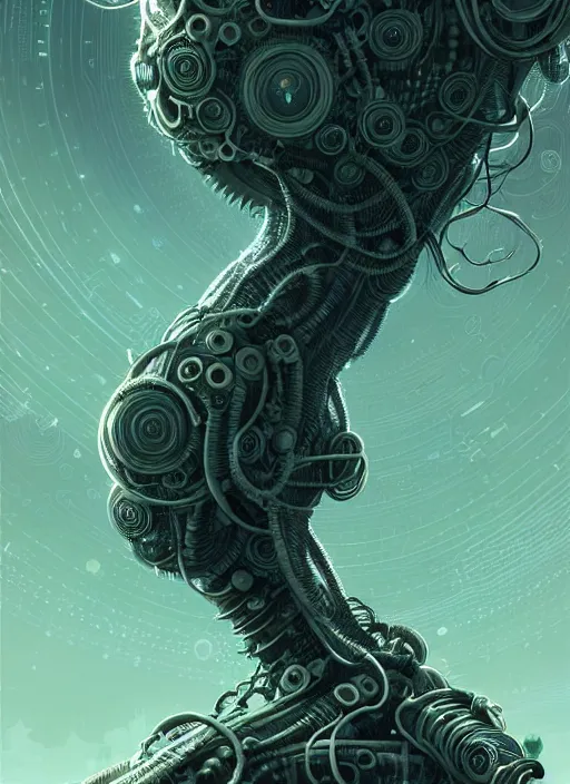 Prompt: highly detailed portrait of a biopunk long curly white hair tribal lady, stray wiring by atey ghailan, james gilleard, by joe fenton, by greg rutkowski, by greg tocchini, by kaethe butcher, 4 k resolution, gradient green, black and white color scheme!!! ( ( irradiated robotic rocky tornado landscape background ) )