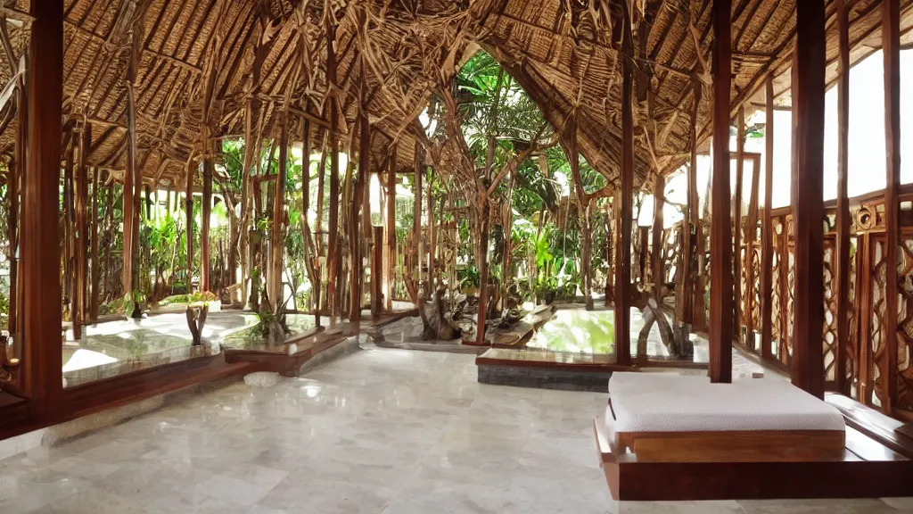 Image similar to bali interior indoor architecture, trending, famous, popular